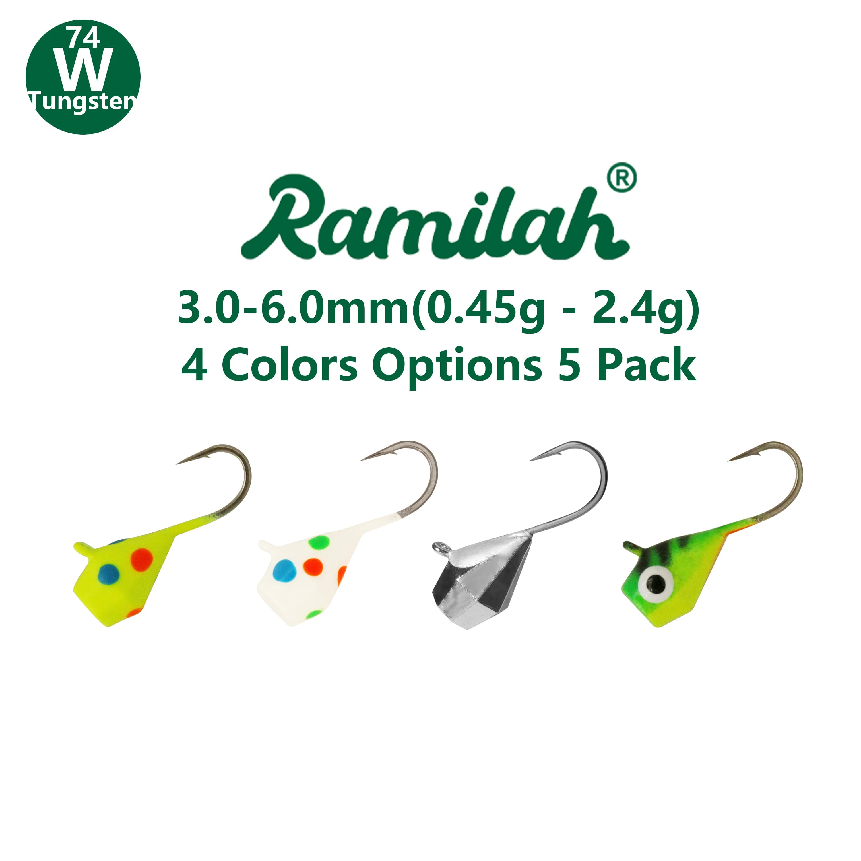 5 Pezzi 4 Colori 2.7-6.0mm Esche da Pesca a Goccia Sfaccettate in Tungsteno per Jigging su Ghiaccio