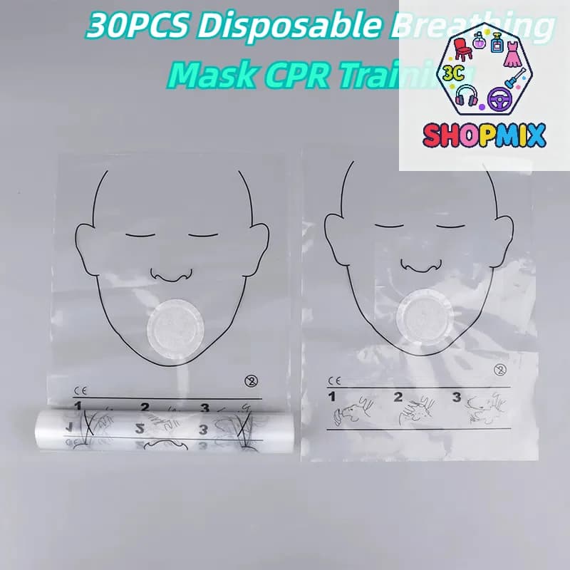 30PCS Breathing Mask Disposable CPR Training First Aid Resuscitator Mask CPR Face Shield Roll Rescue Kit Tool