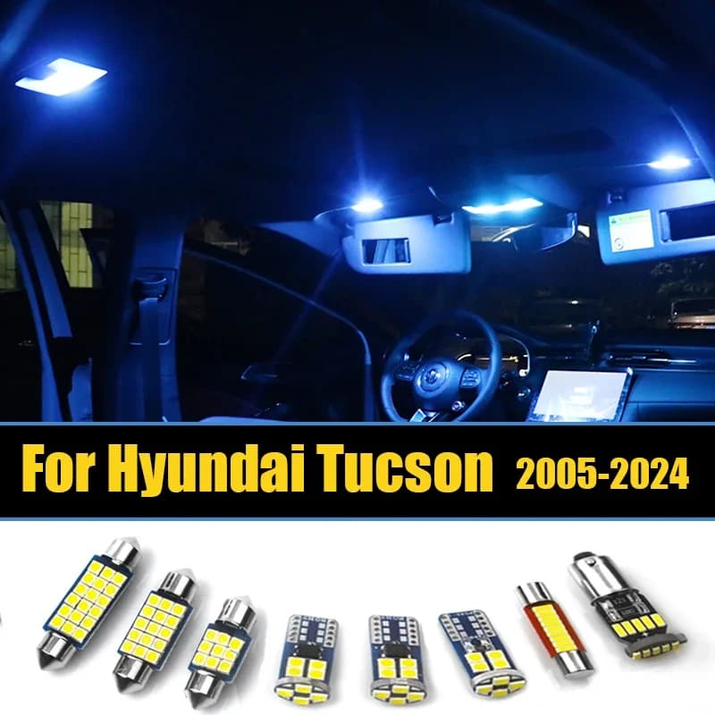 Luci di lettura a LED senza errori per Hyundai Tucson 2005~2024, anteriori e posteriori, luci di cortesia e luci targa, accessori auto