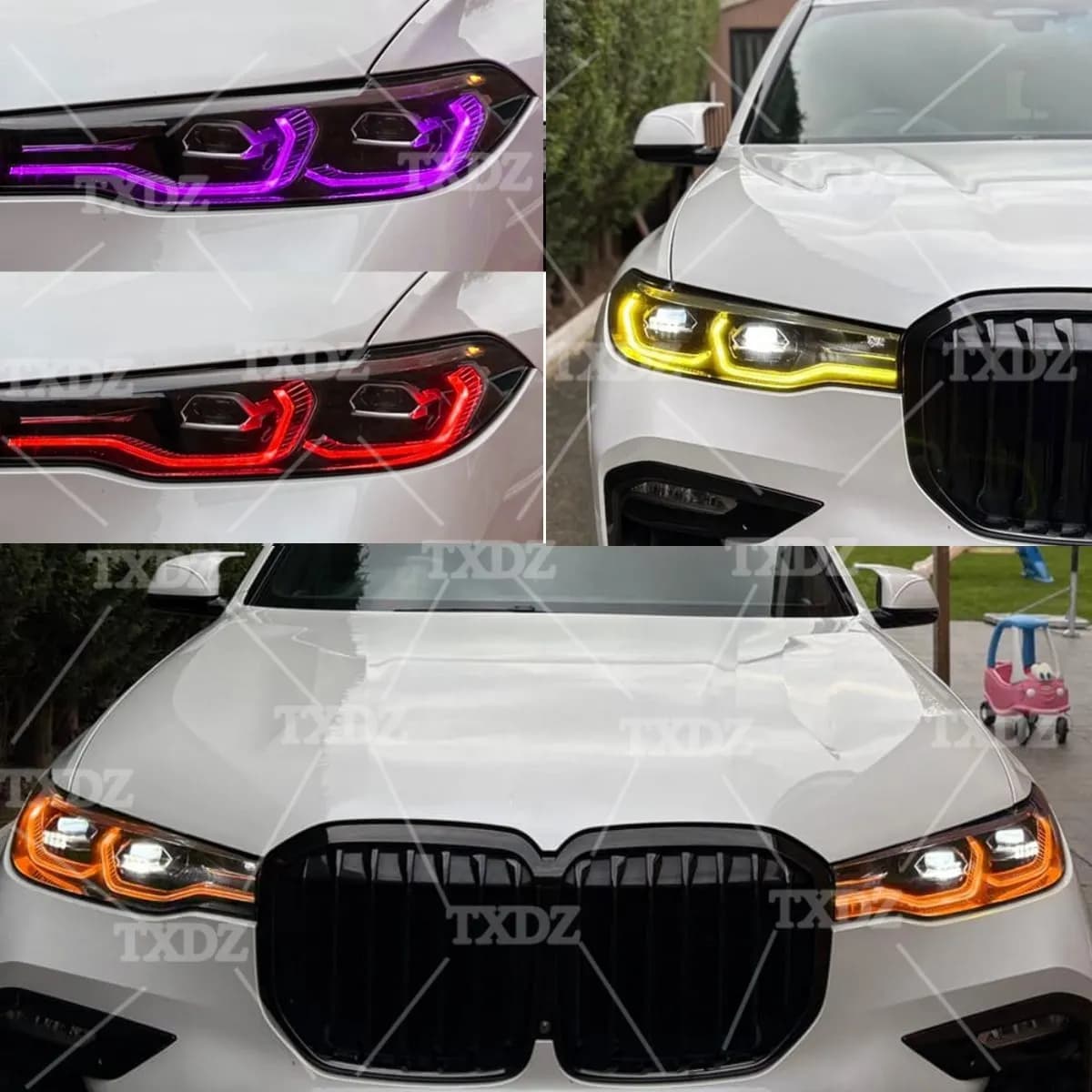 Pannelli LED DRL Angel Eyes non-RGB per BMW X7 G07 2019-2022, luci diurne a LED per fari, moduli LED ambra rosso blu