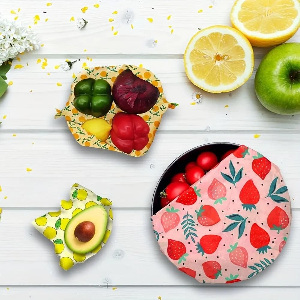 9pcs Multi Size Beeswax Food Wrap Fresh-Keeping Organic Food Wrapping Paper Washable Fruit Pattern Reusable Food Cover