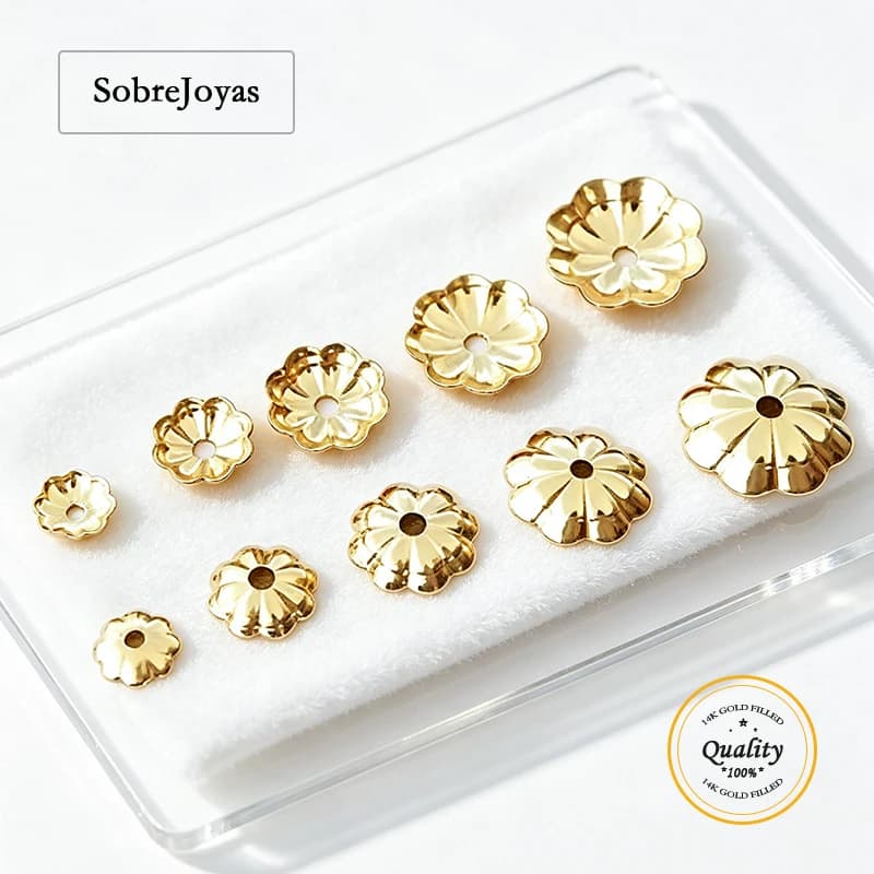 Cappuccio per Perline a Forma di Fiore in Oro 14K per Creazione di Bracciali, Forniture per Gioielli Senza Saldature