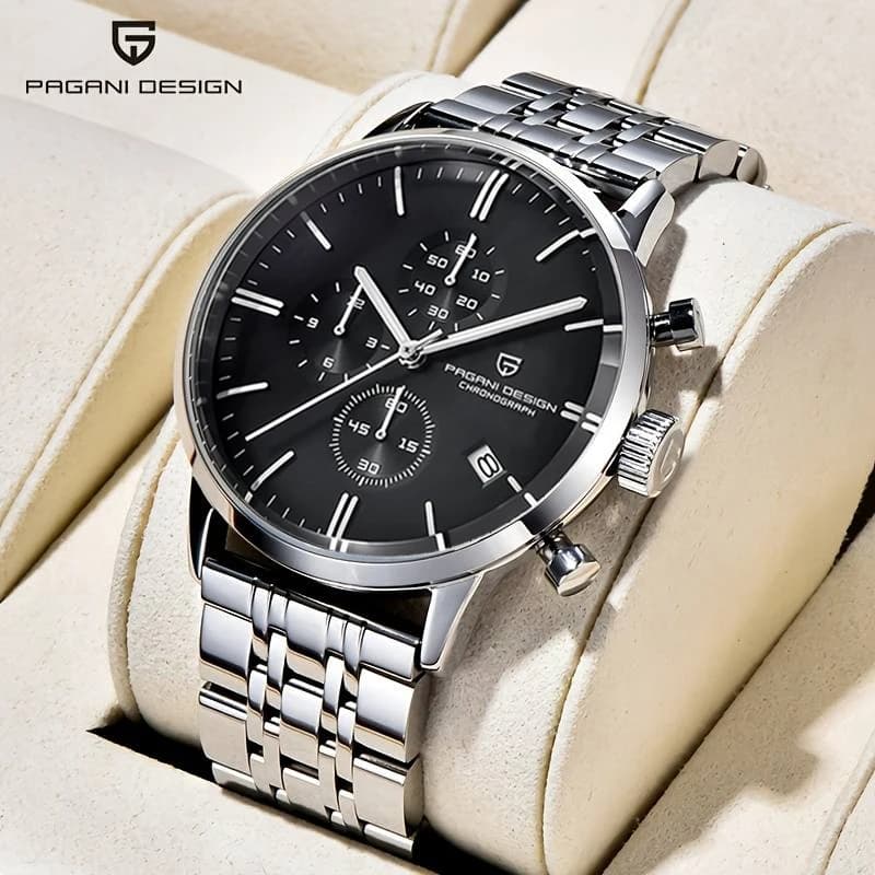 PAGANI DESIGN Orologio al quarzo in acciaio inossidabile da uomo d'affari alla moda Orologio da notte multifunzionale impermeabile Reloj + confezione regalo