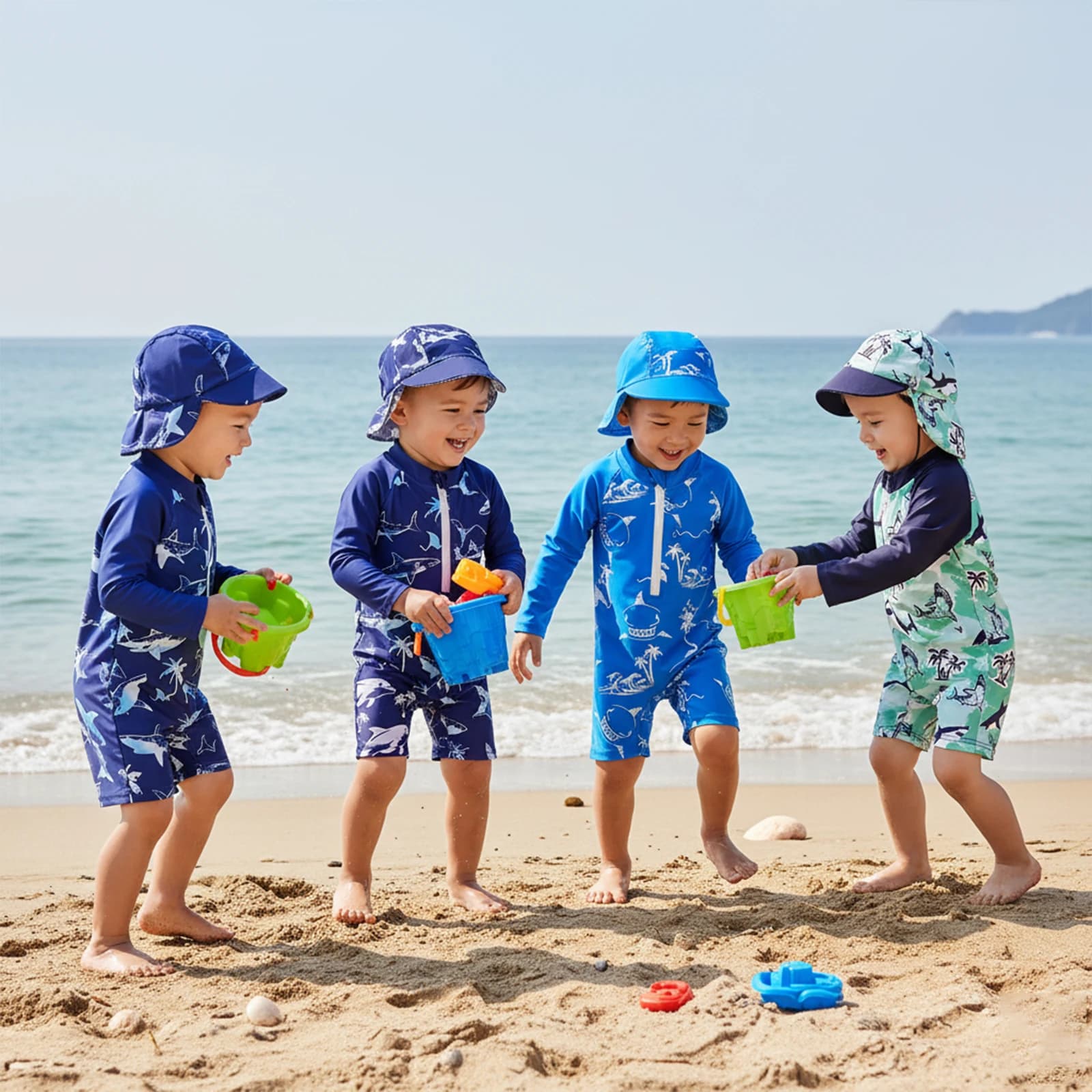 Summer Kids Baby Boys Boys Rash Guard Swimwear Cute Print Chenier Long sleeves Swimwear Dresses