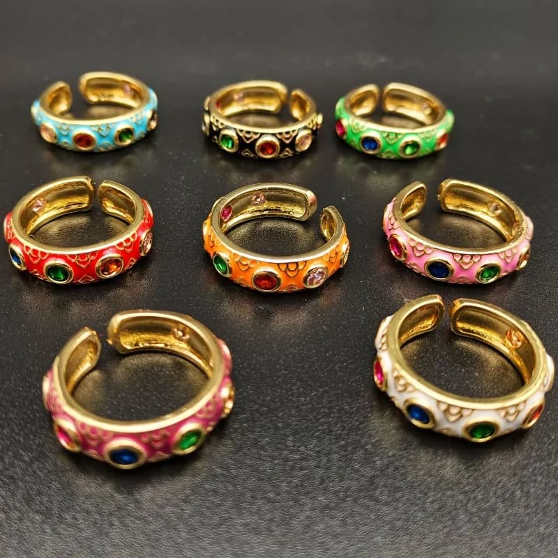 European And American Enamel Ring Light Luxury Colorful Zircon Open Ring Simple Fashion Temperament Hand Jewelry For Women Gift