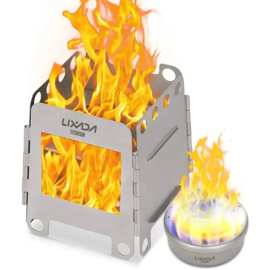 Lixada Camping Stufa Titanium folding wood stove Alcohol burner Portable light pocket stove for outdoor adventures