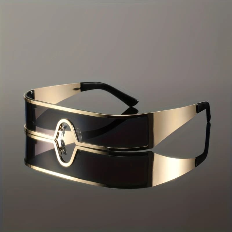 Futuristic integrated metal narrow strip sunglasses Y2K millennium spicy girl cyberpunk concave decorative sunglasses