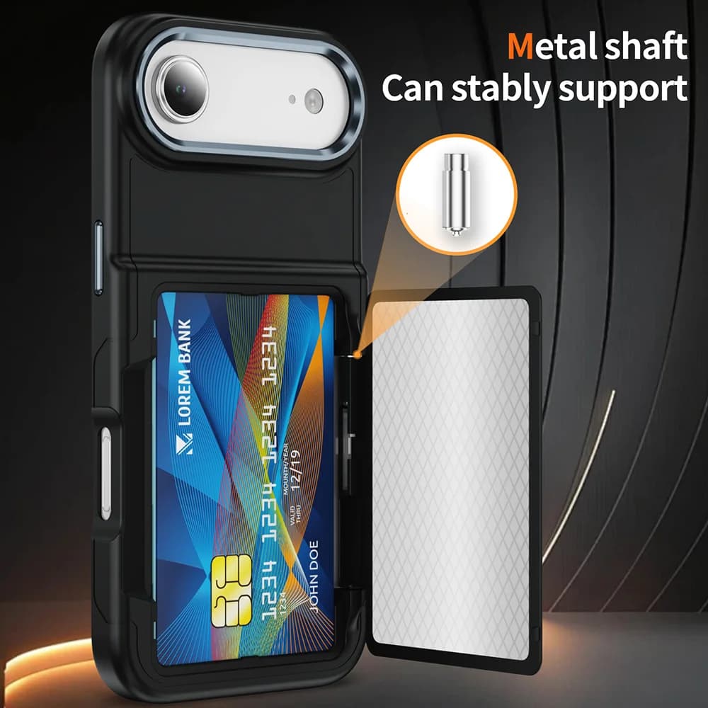 Flip Card Holder Phone Case for Apple iPhone 18 17 16 15 14 13 12 Pro Max 11 Cases Metal Shaft Shockproof Cover Card Slot Wallet