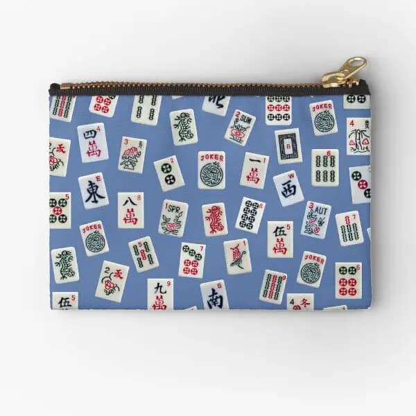 Mahjong Tiles Symbols Design On Blue Zipper Pouches Small Key Underwear Packaging Women's Money Pocket Pure Coin Panties