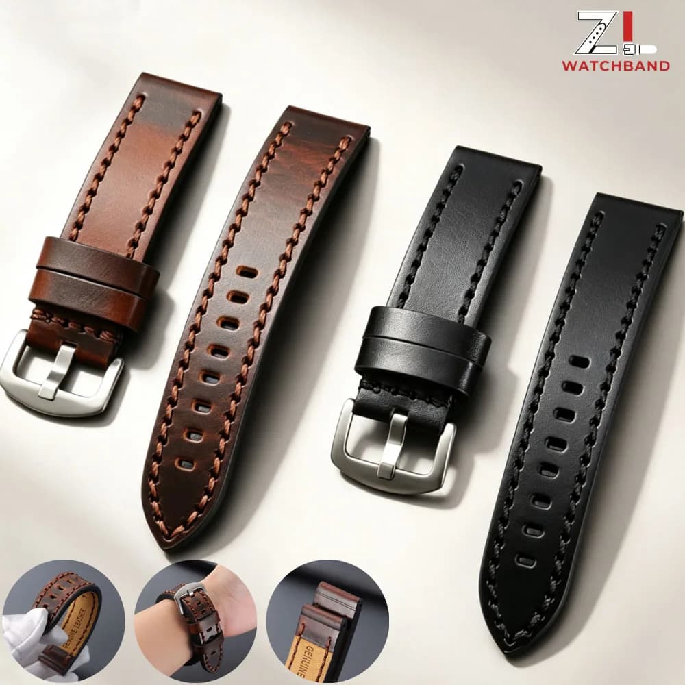 Genuine Leather Watchband Universal Men Women Sport Straps 18mm 20mm 22mm 24mm Vintage Stitching Bracelets Wristband Accessories