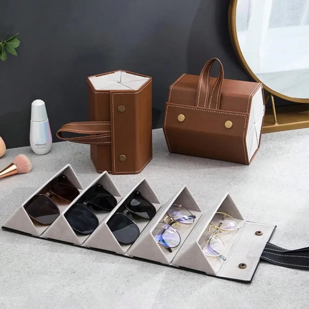 Organizzatore Portatile per Occhiali Multi-Scomparto 2/3/4/5/6, Espositore per Occhiali da Vista e da Sole, Custodia da Viaggio in PU per Occhiali
