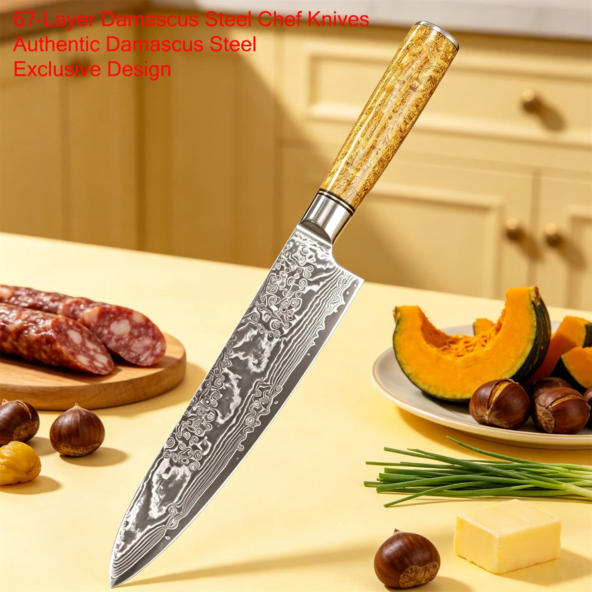 Damascus Steel 67 Layer Japanese Chef Knife Cleaver Knife Steak Vegetables Slicing Cutting Knife Home Cooking Kitchen Essentials