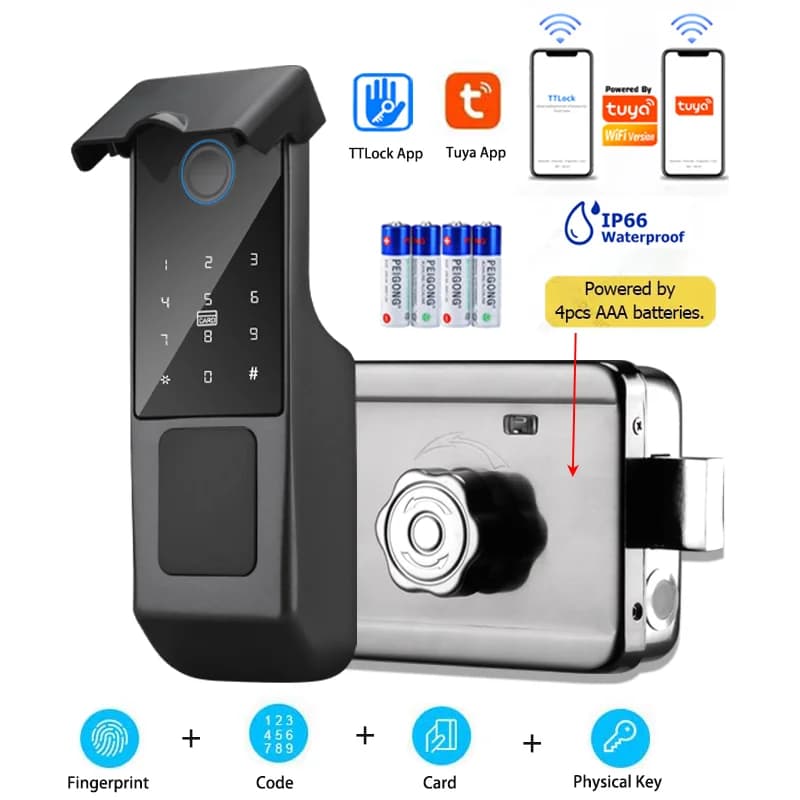 Serratura intelligente per porta esterna impermeabile Serratura per porta intelligente elettronica elettrica con impronta digitale remota WiFi digitale con app Tuya TTLock