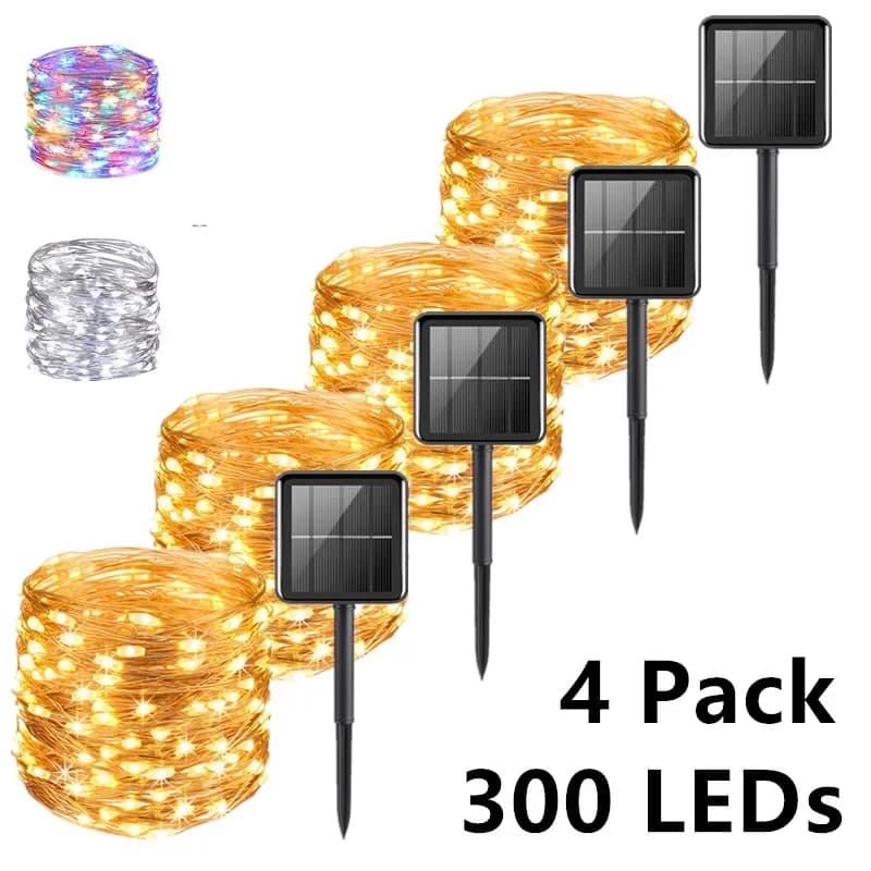 Set di 4 Luci Solari LED a Filo 22/32M, Ghirlanda Impermeabile per Esterni, Decorazione Natalizia e da Giardino