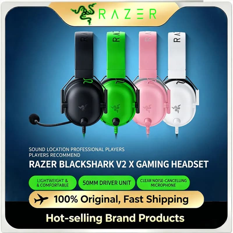 Cuffie da Gaming Cablate Razer BlackShark V2 X con Audio Surround 7.1 e Microfono per PC e PS4