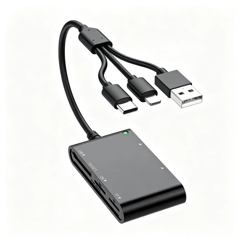 ULBS 6 In 1 SIM Card Reader With USB C/USB A/Lightning Interface, Supports SD/TF/M2/IC/MMC/Memory Stick Pro Duo Cards