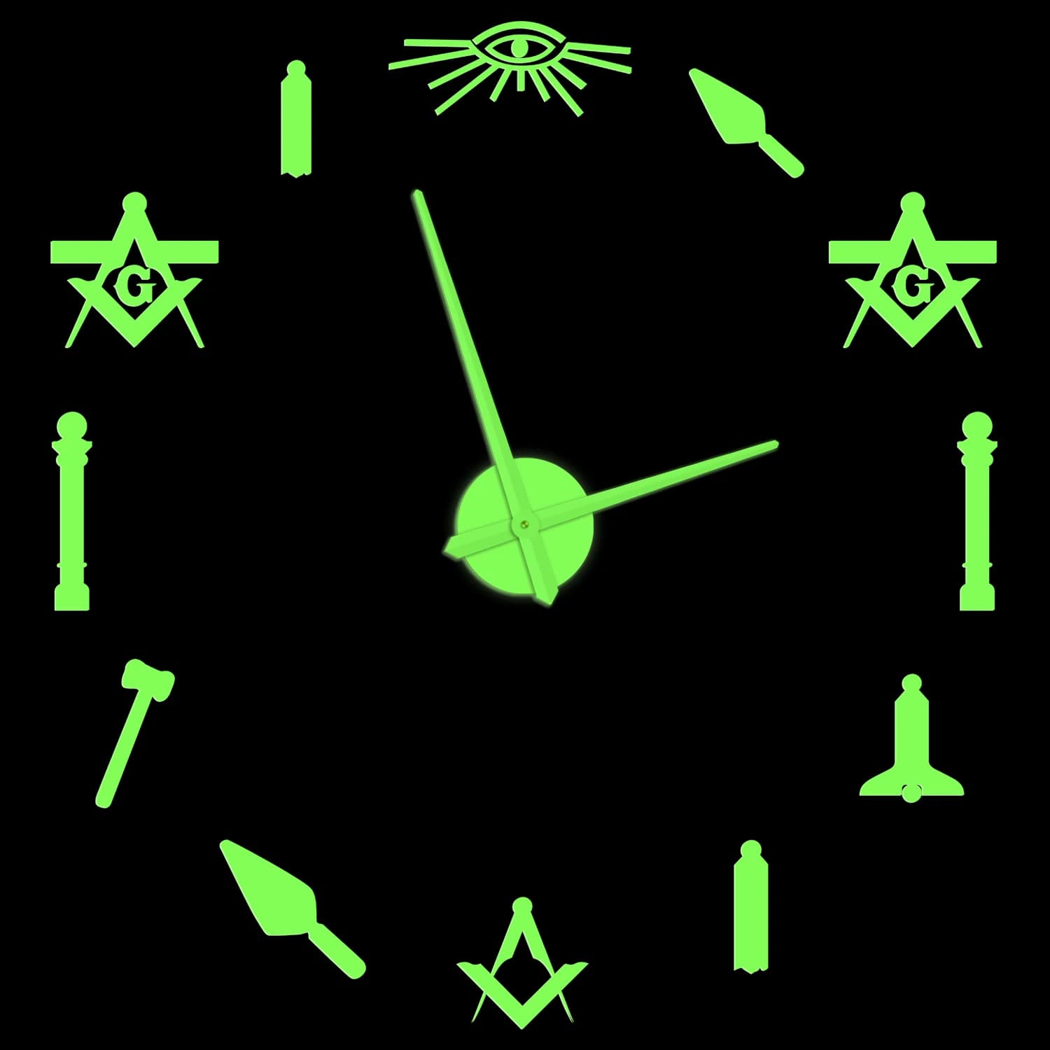 Masonic symbols Glow in Dark Wall clock Masonry Decorations for the house Freemason Bright wall decals DIY Big watch Masonry Gift