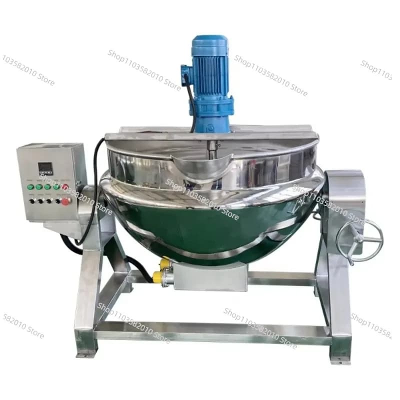 Pentola Industriale Automatica Elettrica Riscaldata per Miscelazione e Cottura di Sciroppi, Bollitore Incamiciato da 50-500L con Agitatore per Confetteria