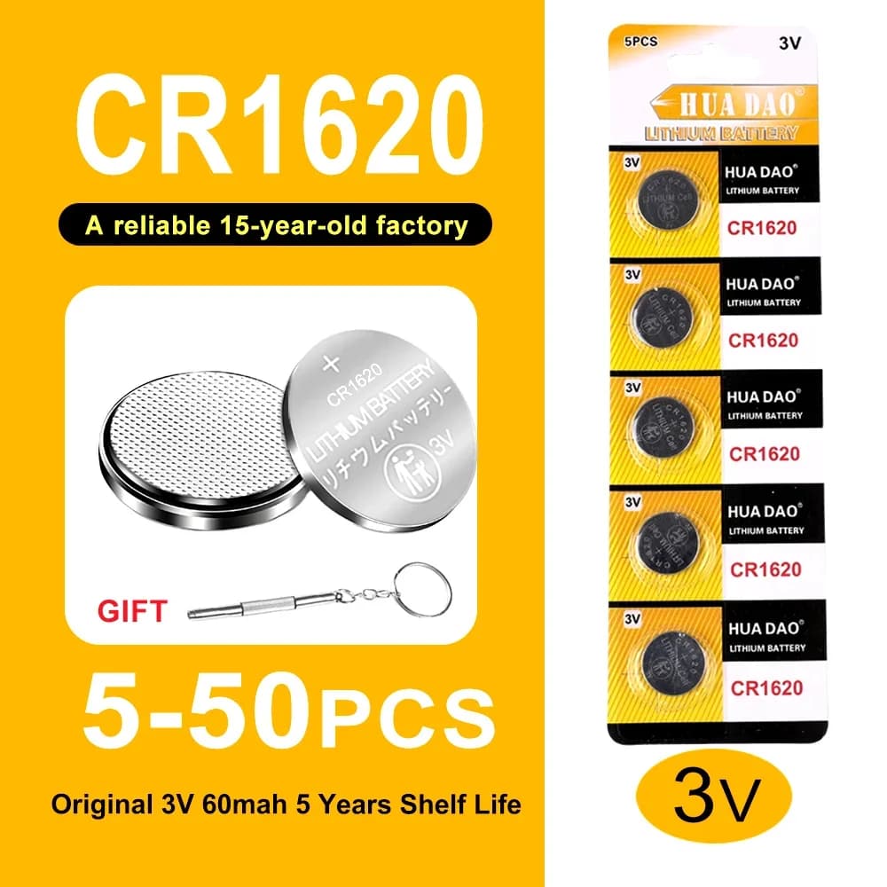 Batteria al litio a lunga durata CR1620 3V da 5-50 pezzi, BR1620 ECR1620 adatta per telecomandi selfie stick, portachiavi auto e mini cella a bottone