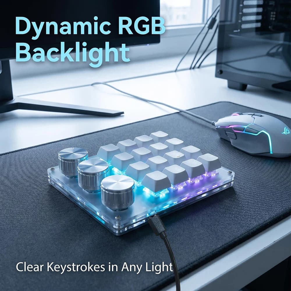 16-Key Handheld Custom Keyboard, Supporting 6-Layer Macro Recording, All Keys Can Be Customized and Edited, Easy to Switch