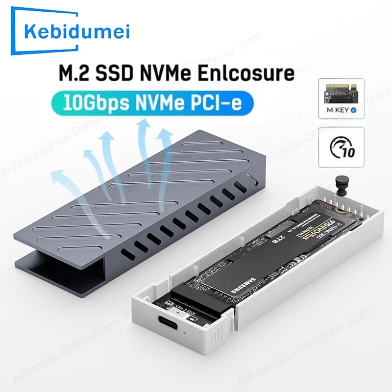 Adattatore per custodia SSD M.2 NVMe Custodia in alluminio USB C 3.1 Gen2 da 10 Gbps a NVMe PCIe Scatola esterna per SSD NVMe M-Key 2230/42/60/80 M2