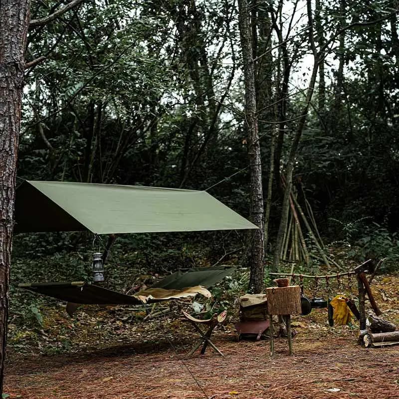 Telo Impermeabile Durevole Quattro Stagioni Monostrato per Campeggio, Bushcraft, Escursionismo, Tenda Amaca Parasole, Telo Copertura Impermeabile per Esterni