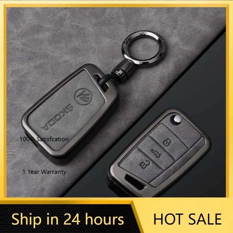 Adesivo per auto 2025 Custodia per chiave remota per auto in pelle in lega di zinco calda Fob Cover Holder Protezione Shell Accessori per lo styling automatico per Skoda