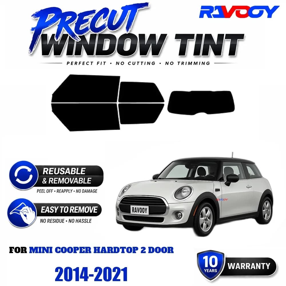 RAVOOY Precut Window Tint, Reusable Removable EPU Film, Custom Fit for Mini Cooper Hardtop 2 Door 2014-2021, UV Heat Protection