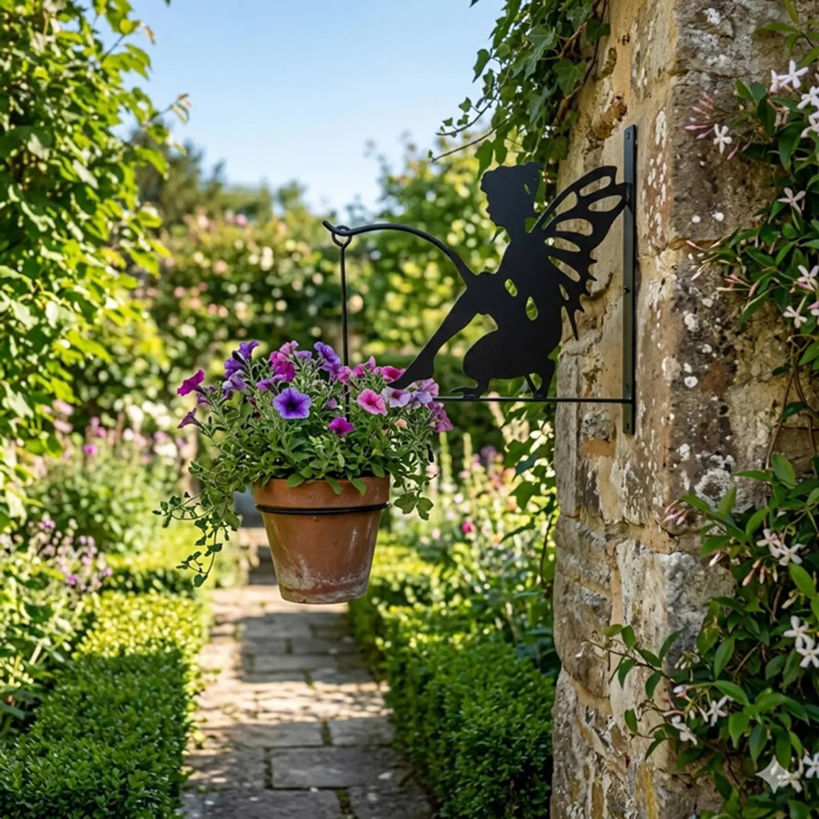Enchanting Fairy Metal Wall Hook Wrought Iron Bracket for Indoor & Outdoor Decor Perfect for Hanging Plants Lantern Lights
