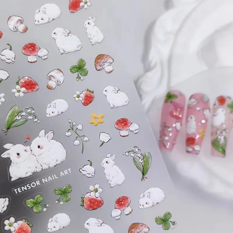 Stickers for Nails with Easter eggs, Bunnies, Candy, Flowers, Mushrooms, Buttons, Rabbits, Dogs, Cats, Apples, Decorations for Manicure