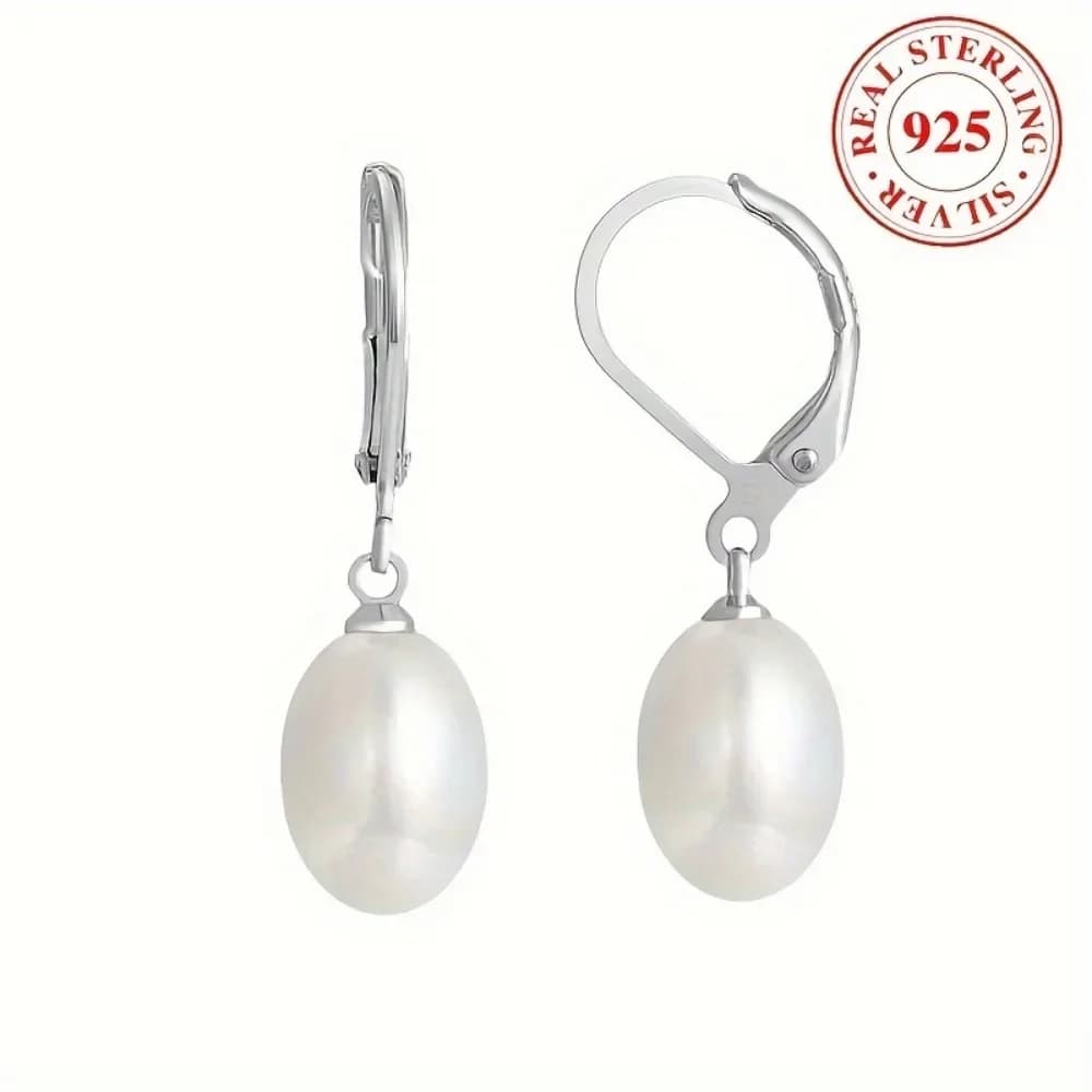 1 pair of Silver Sterling 925 Sterling Silver Freshwater Pearl Earrings Silver 0.7g Jewelry Pendants European and American