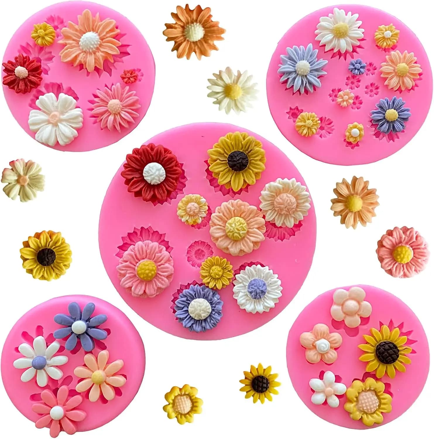 5 pezzi stampi per fiori margherita stampi in silicone per piccoli fiori stampi per cioccolato girasole torta fondente caramelle sapone stampo per cubetti di ghiaccio per la cottura