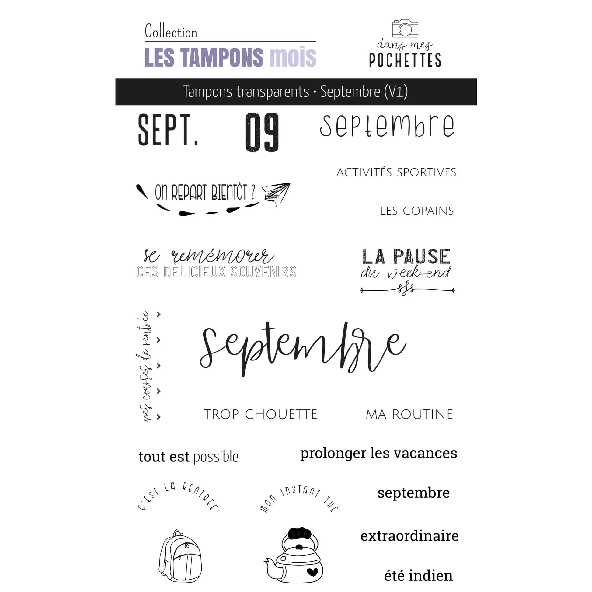 French Month Themed Clear Stamp Set, 12 Months Dates/Seasonal Elements Tools for DIY Scrapbooking & Planner Decoration
