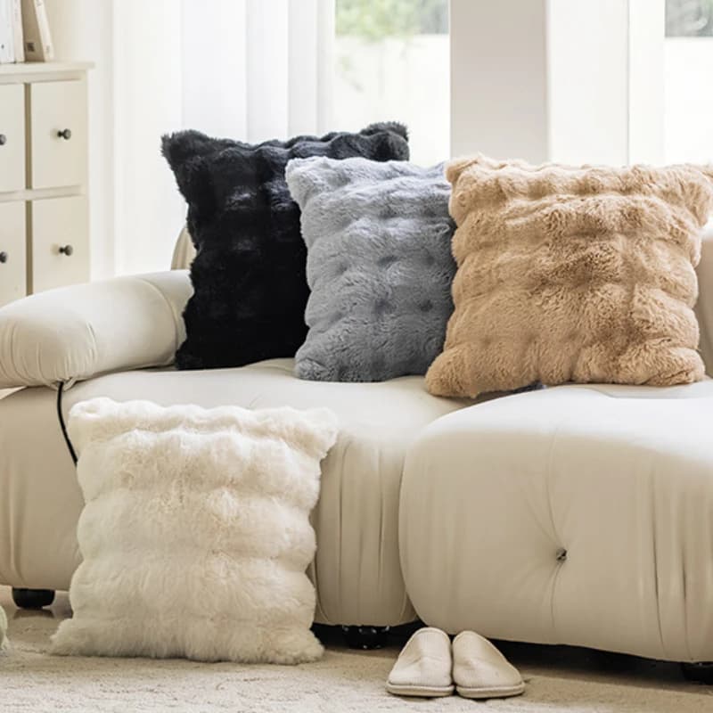 Faux rabbit fur cushion cover, soft, blurred, decorative cushion cover for sofa, bed, chair, sofa, black, brown, 45x45 cm, 30x50 cm