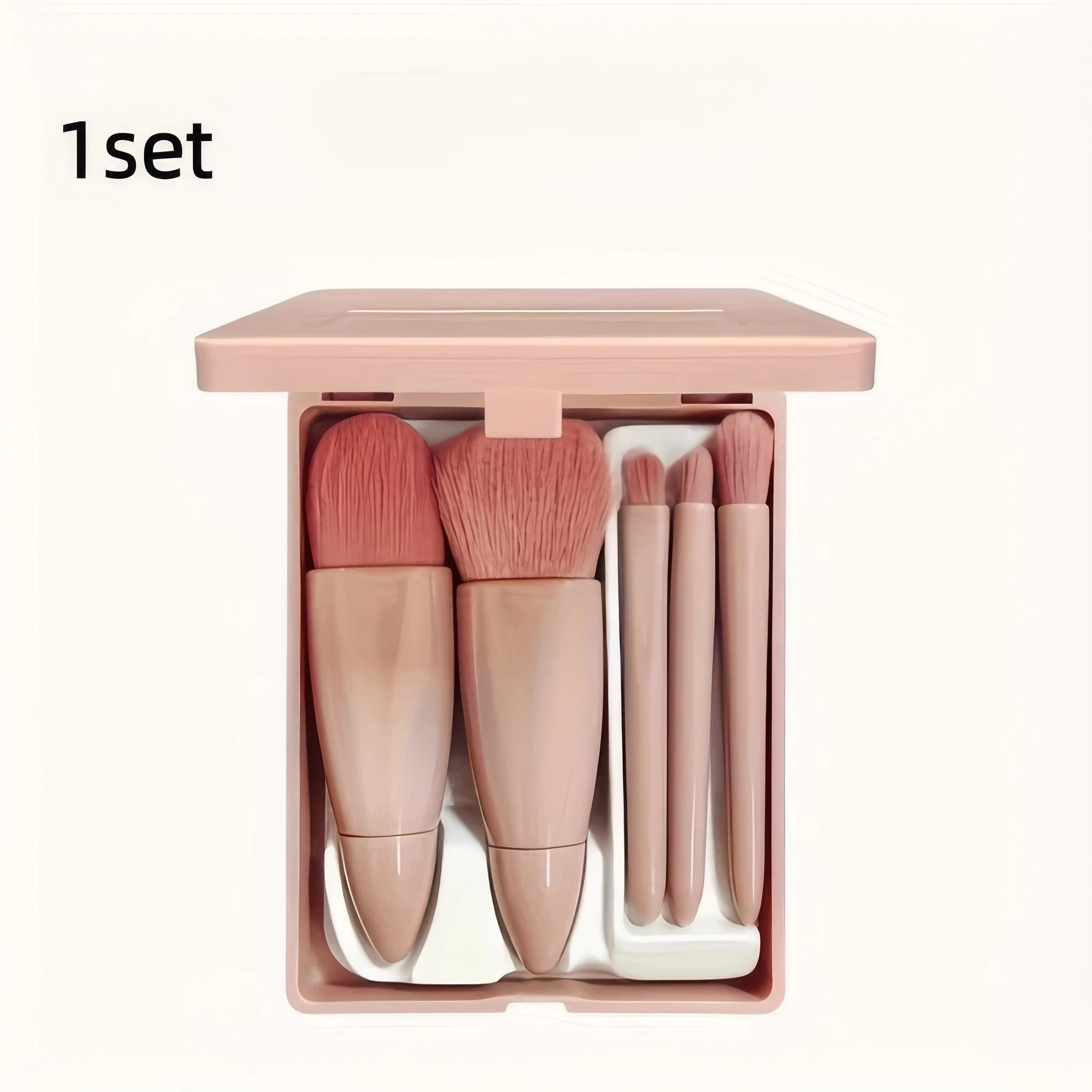 Elegante kit di pennelli per il trucco rosa da 5 pezzi | Set Completo di Pennelli Professionali e Morbidi in Fibra Sintetica | Facile da riporre e trasportare