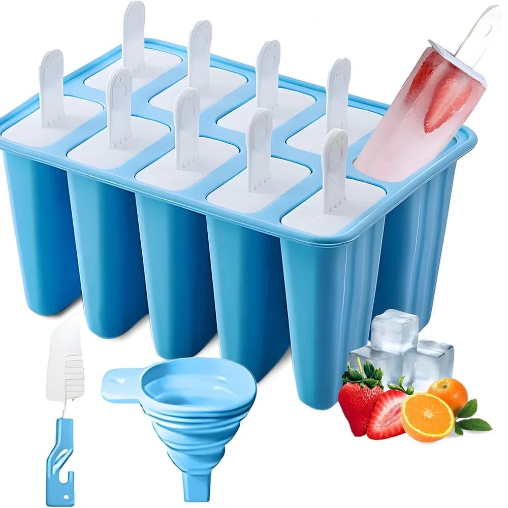 10/ Stampo per ghiaccioli per gelato in silicone Stampo per gelato per uso alimentare con manico Vassoio per cubetti di ghiaccio estivo riutilizzabile fai-da-te Gelato per bambini