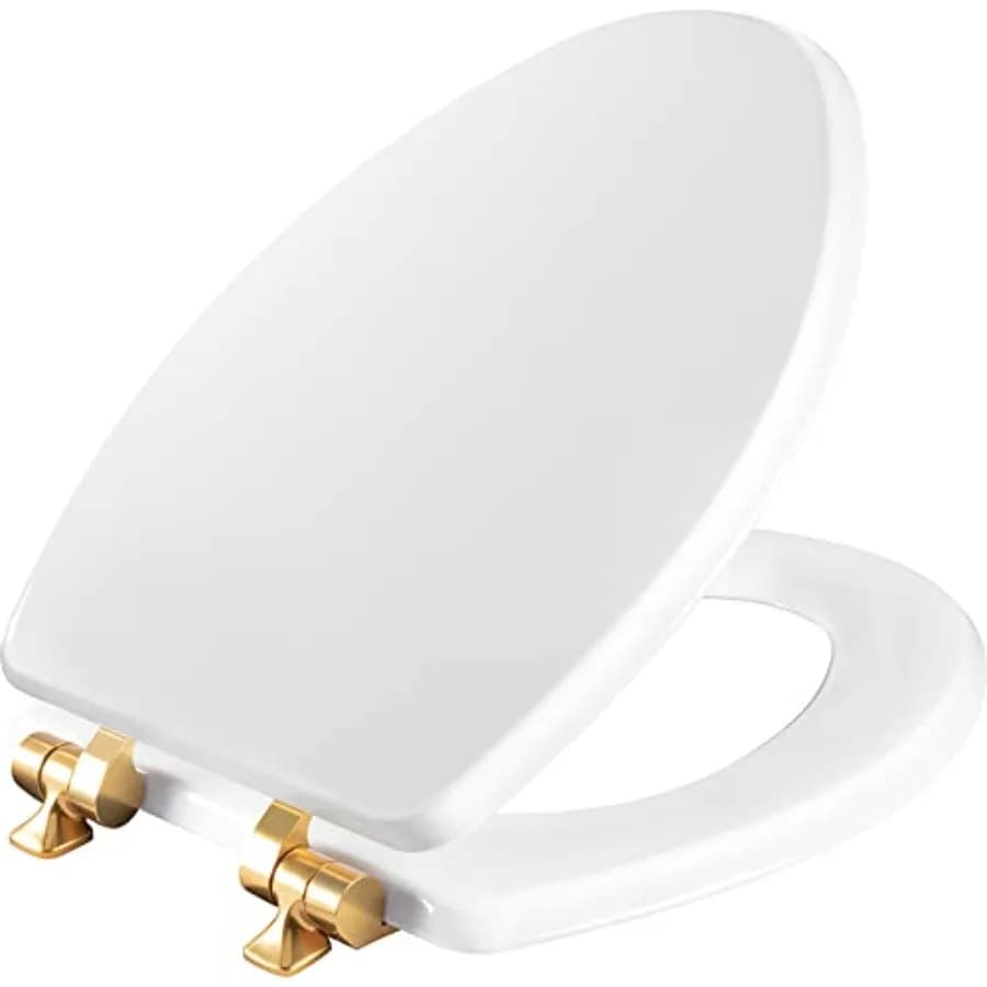 Sedile WC Bennett con Cerniere Spazzolate, Chiusura Ammortizzata, Seduta in Legno, Cerniere Metalliche Sicure, Facile Installazione, Prodotto negli USA, Bianco