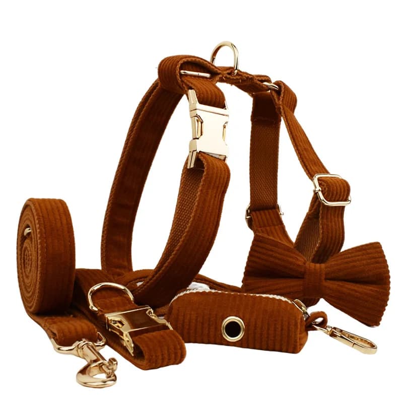 Corduroy Dog Collar And Leash Set outdoor dog leash traction rope neck collar neck cover Harness for Pets Pet Supplies
