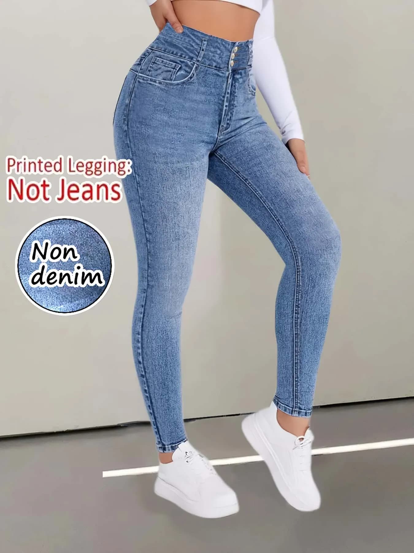 【Non-Denim】Leggings da donna con stampa finto denim, pantaloni skinny sportivi casual, pantaloni da yoga sottili e morbidi che non irritano la pelle, adatti per tutte le stagioni.