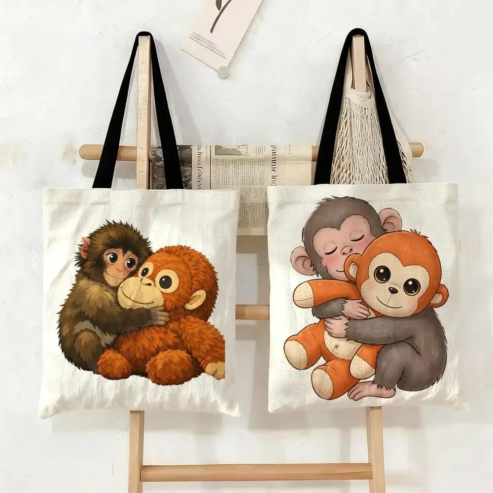 Punch Monkey Storage Bags Double-Sided Print Canvas Tote Bag Fashion Large Capacity Women's Shoulder Handbag