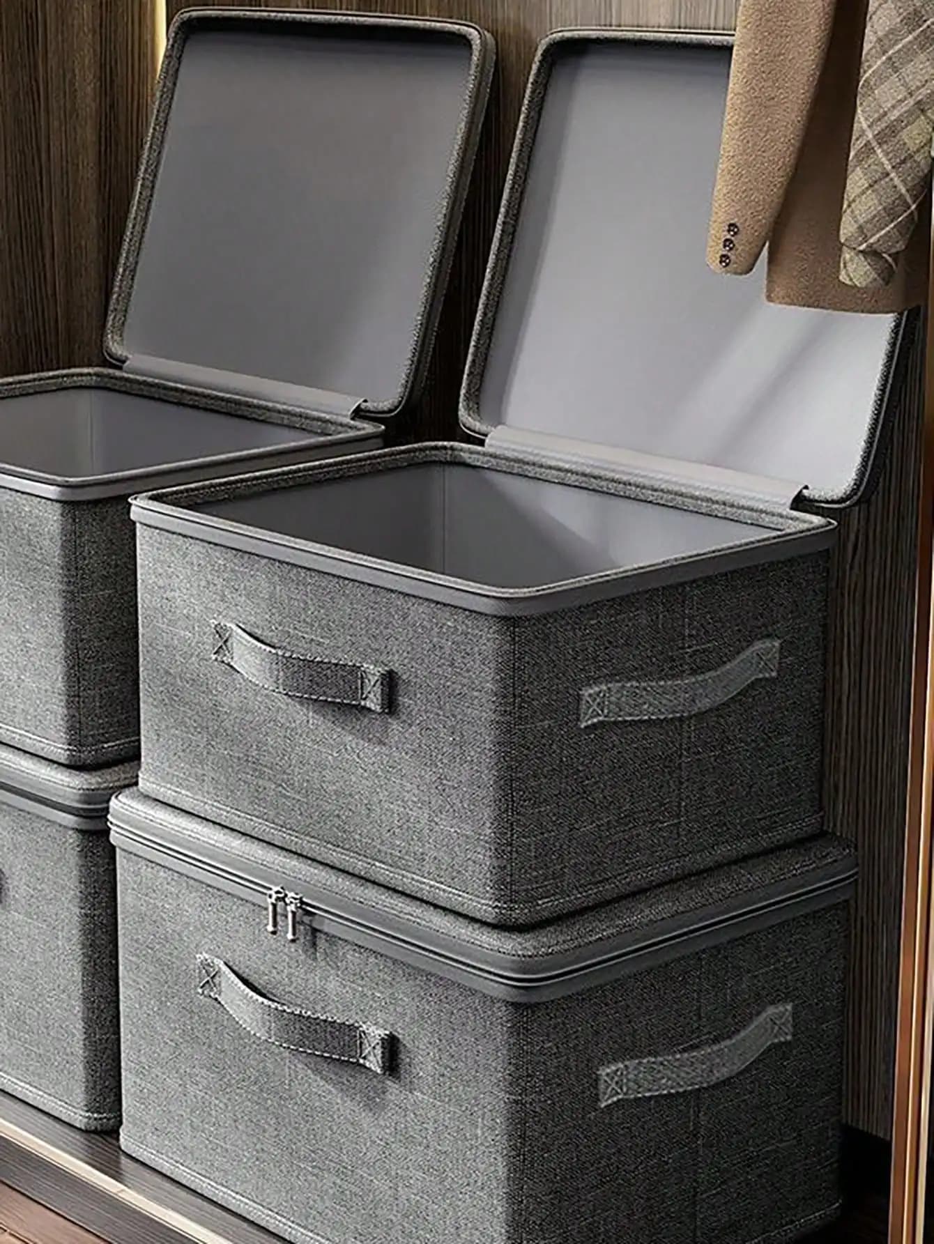 Scatola Portaoggetti Pieghevole Portatile con Coperchio, Maniglia e Cerniera, Organizzatore per Vestiti, Contenitore per Armadio, Viaggio, Casa, Accessorio per Cesto Portaoggetti