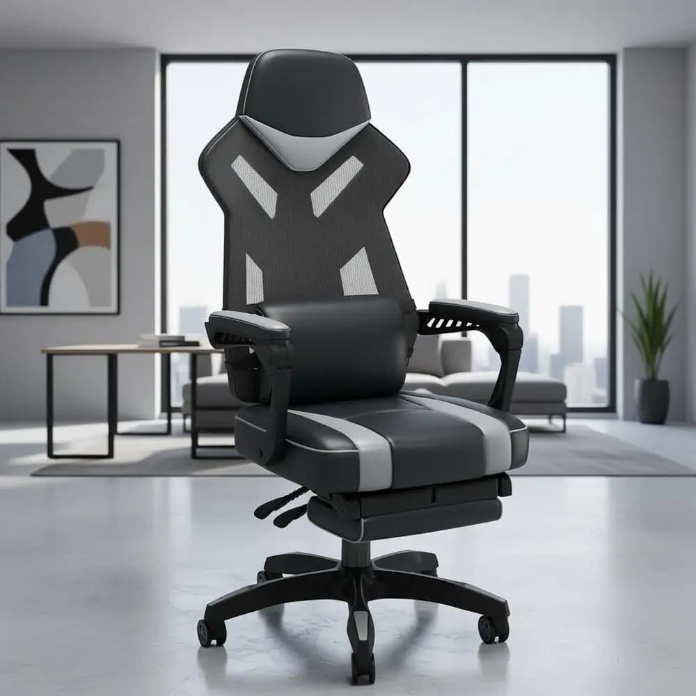 Massimizza il comfort con la sedia da gioco ergonomica in pelle rigenerata in bianco e nero (61364)