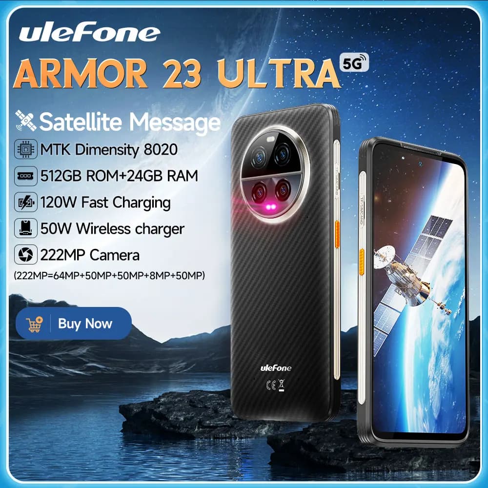 Ulefone Armor 23 Ultra 5G Telefono robusto Messaggio satellitare Smartphone 120W 64MP Telecamera notturna 24GB + 512GB NFC Android 13Telefono cellulare