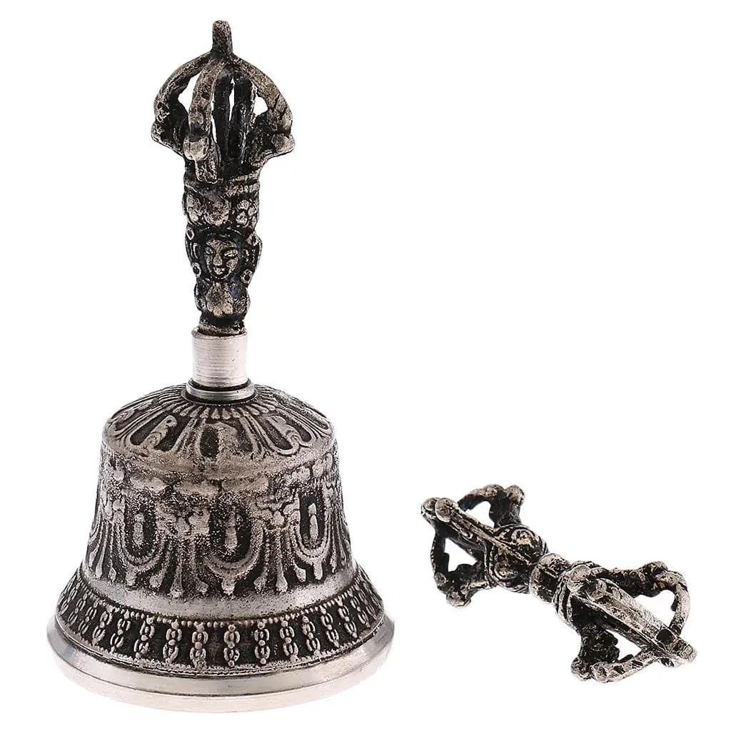 Copper Tibetan Buddhism Bell with Dorje Compact Resonant Prayer Bell for Mindfulness and Chanting