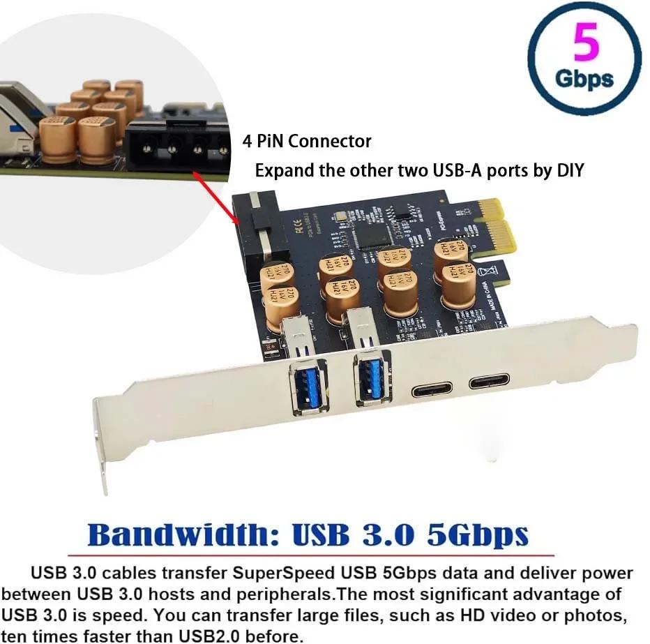 Scheda di espansione USB 3.0 PCI-E a 2 porte di tipo C PCI Express PCIe Adattatore HUB USB 3.0 2 porte USB 3.0 Controller di tipo C a 2 porte
