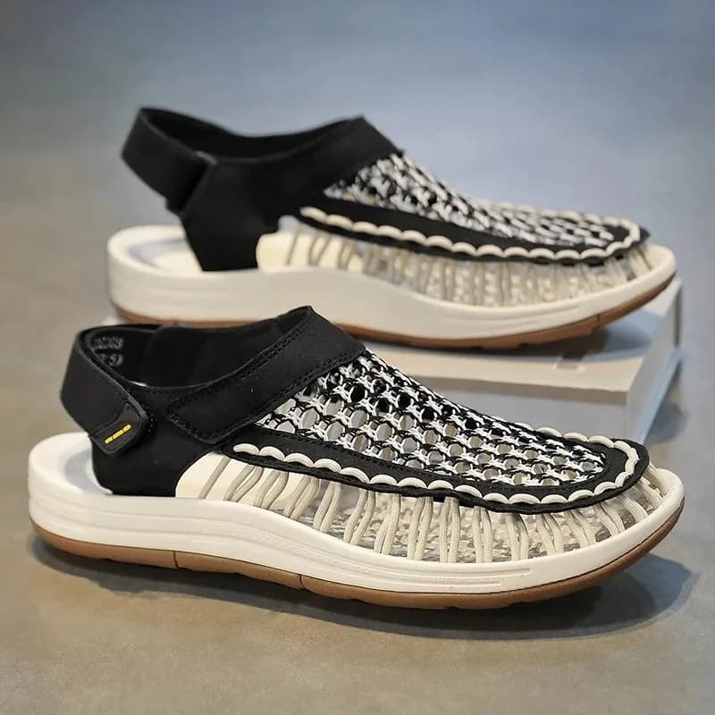 Sandali da uomo estivi per esterni, traspiranti, in stile romano intrecciato, antiscivolo, sportivi, taglie grandi, ciabatte da spiaggia casual con tacco piatto