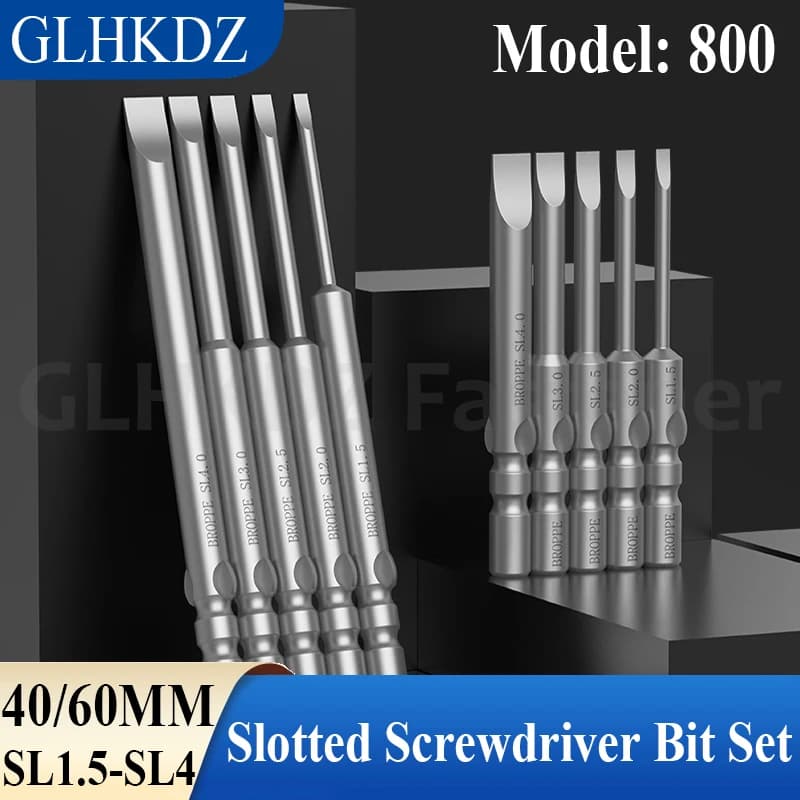 40/60mm 800 Set di punte per cacciavite elettrico a testa piatta Set di punte per cacciavite elettrico con intaglio con gambo tondo da 4 mm Punte per cacciavite magnetico