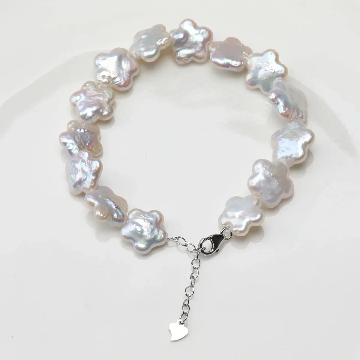 Braccialetto di perle di fiori barocchi di fiori di prugna d'acqua dolce naturale color Aurora S925 regalo di moda con catena di coda con fibbia in argento puro