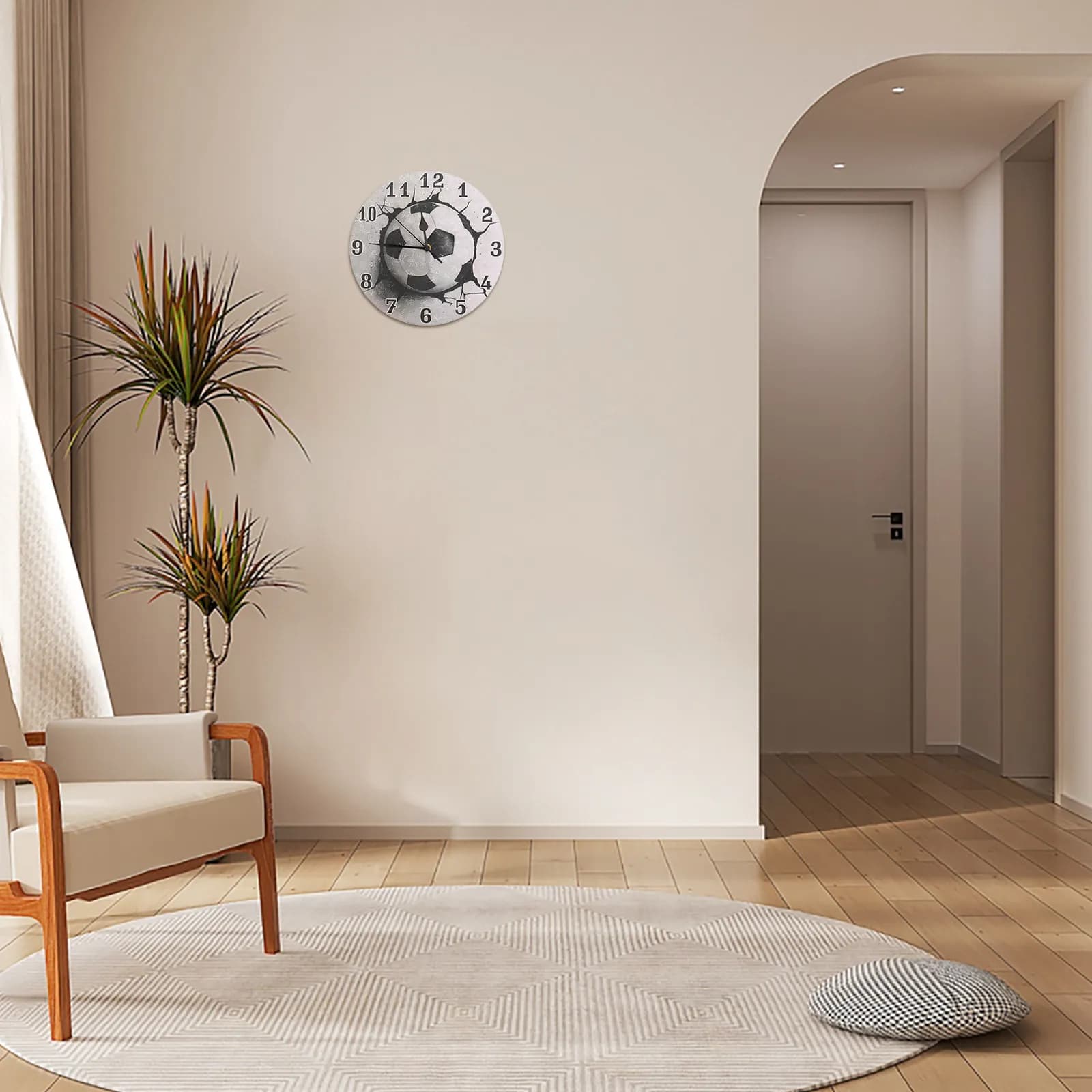Soccer Wall Clock 10 Inch Creative Silent Non Ticking Decorative Wall Art for Living Room Bedroom Office Home Decor Modern