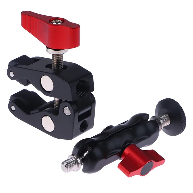 Aluminum Alloy Clamp with Double Ball Head, Magic Arm Clamp with 1/4''''' and 3/8'''' hole for phone support, camcorder, monitor, LED light, microphone